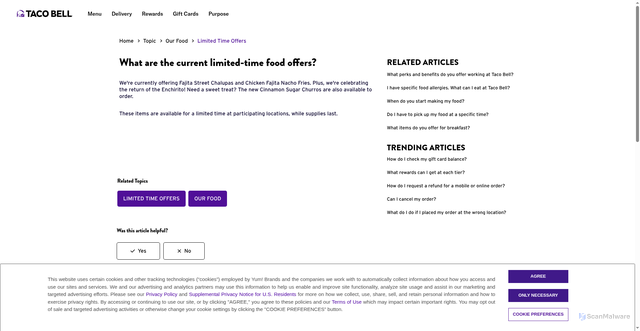 Security scan screenshot of https://help.tacobell.com/faq/what-are-the-current-limited-time-offers