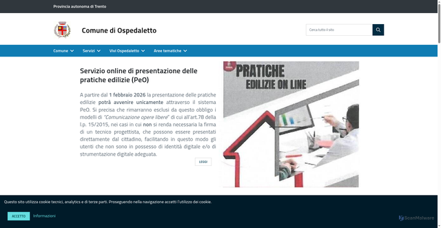 Security scan screenshot of https://www.comune.ospedaletto.tn.it