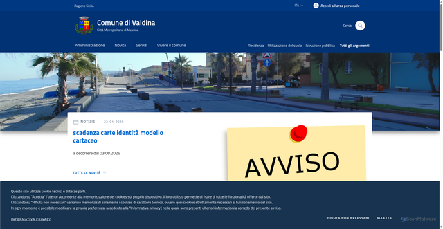 Security scan screenshot of https://comune.valdina.me.it/