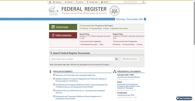 Security scan screenshot of https://www.federalregister.gov/