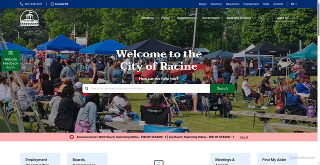 Security scan screenshot of https://cityofracinewi.gov/