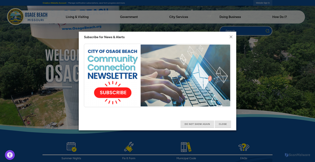 Security scan screenshot of https://osagebeach-mo.gov/