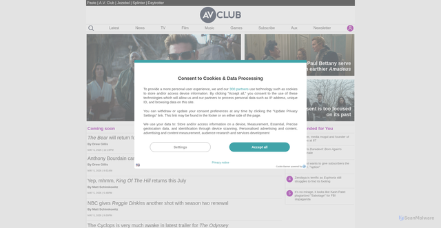 Security scan screenshot of https://avclub.com