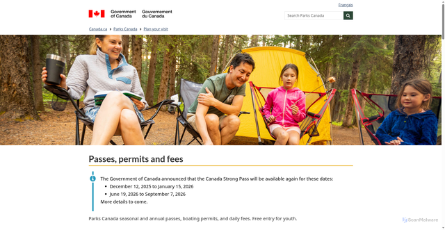 Security scan screenshot of https://parks.canada.ca/voyage-travel/admission