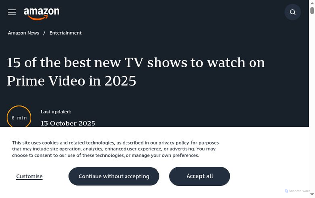 Security scan screenshot of https://www.aboutamazon.co.uk/news/entertainment/new-series-prime-video