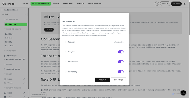 Security scan screenshot of https://www.quicknode.com/docs/xrpl