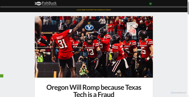 Security scan screenshot of https://fishduck.com/2025/12/oregon-will-romp-because-texas-tech-is-a-fraud/