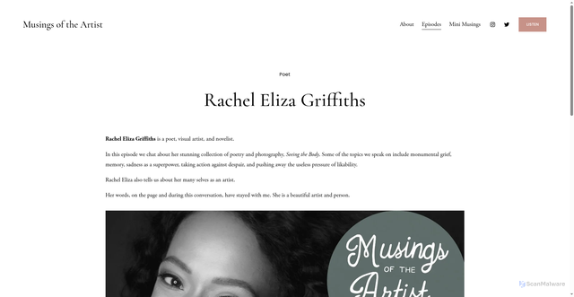 Security scan screenshot of https://www.musingsoftheartist.com/episodes-2/2021/01/17/2021-1-17-ep-58-rachel-eliza-griffiths
