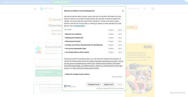 Security scan screenshot of https://google-play-services.en.softonic.com/android/download