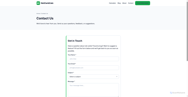 Security scan screenshot of https://netcarbcalc.com/contact.html