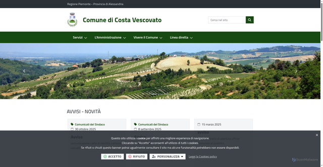 Security scan screenshot of https://www.comune.costavescovato.al.it/it-it/home