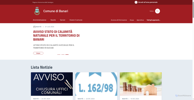 Security scan screenshot of https://comune.banari.ss.it/