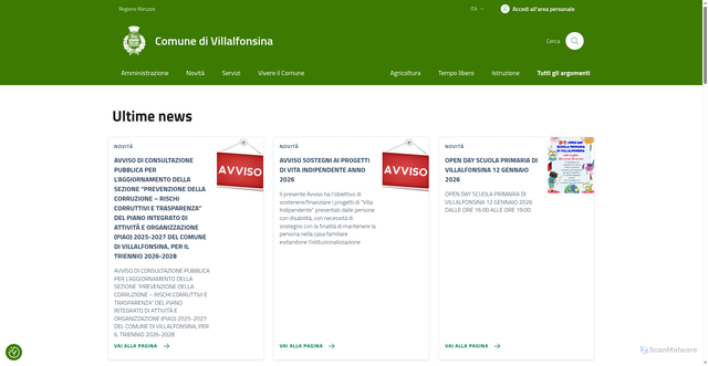 Security scan screenshot of https://comune.villalfonsina.ch.it/