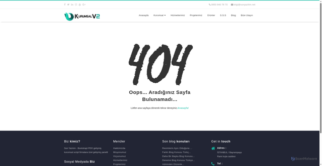 Security scan screenshot of https://sonyazilim.com/kurumsalv2/404.php