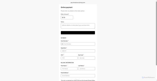 Security scan screenshot of http://pay.ducksluxuryliving.com/
