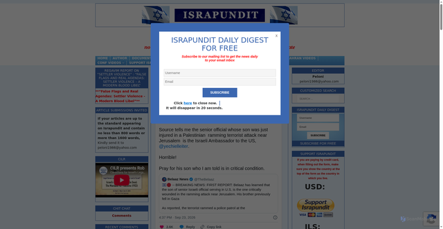 Security scan screenshot of https://www.israpundit.org/loomer-israeli-ambassador-to-us-yechiel-leiter-son-in-critical-condition-after-terror-attack/