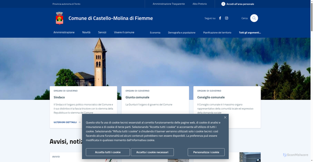 Security scan screenshot of https://www.comune.castellomolinadifiemme.tn.it/