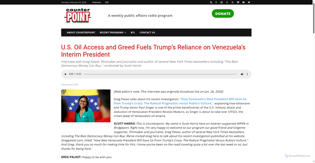 Security scan screenshot of https://btlonline.org/u-s-oil-access-and-greed-fuels-trumps-reliance-on-venezuelas-interim-president-2-23-26/