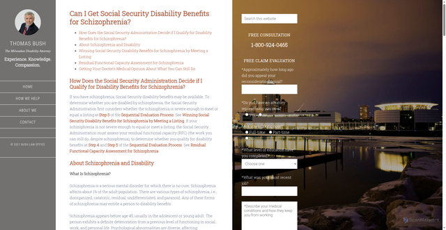Security scan screenshot of https://themilwaukeedisabilityattorney.com/schizophrenia/