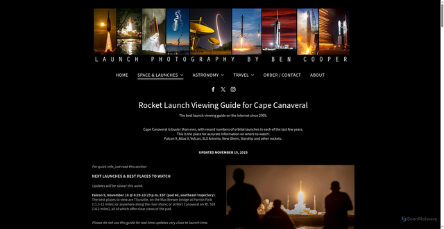 Security scan screenshot of https://www.launchphotography.com/Launch_Viewing_Guide.html
