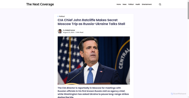 Security scan screenshot of https://thenextcoverage.com/cia-director-john-ratcliffe-moscow-russia-talks/