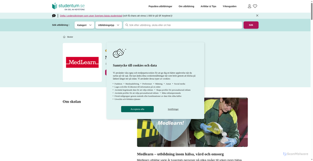 Security scan screenshot of https://www.studentum.se/skola/medlearn/?utm_campaign=nyhetsbrev-februari-2026&utm_medium=email&utm_source=user.com