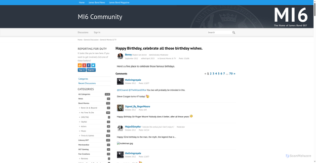 Security scan screenshot of https://www.mi6community.com/discussion/3861/happy-birthday-celebrate-all-those-birthday-wishes