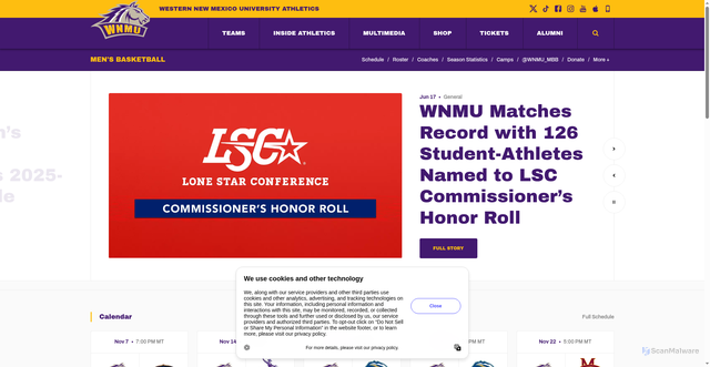 Security scan screenshot of https://wnmumustangs.com/sports/mens-basketball