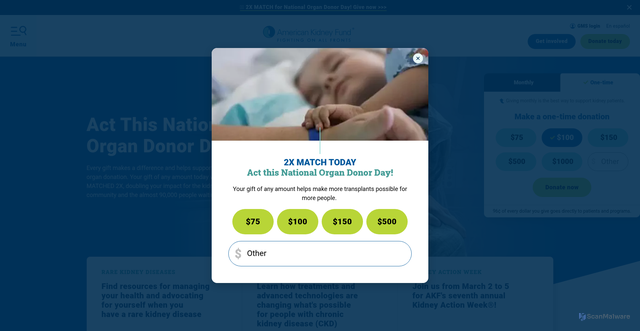 Security scan screenshot of https://kidneyfund.org