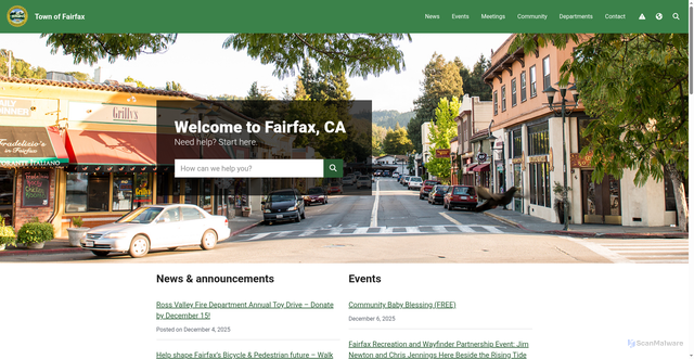 Security scan screenshot of https://townoffairfaxca.gov/