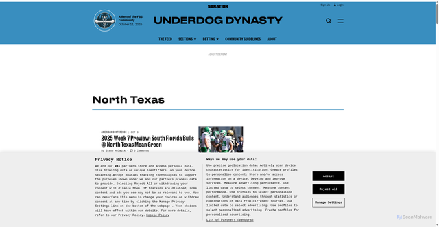 Security scan screenshot of https://www.underdogdynasty.com/north-texas-mean-green