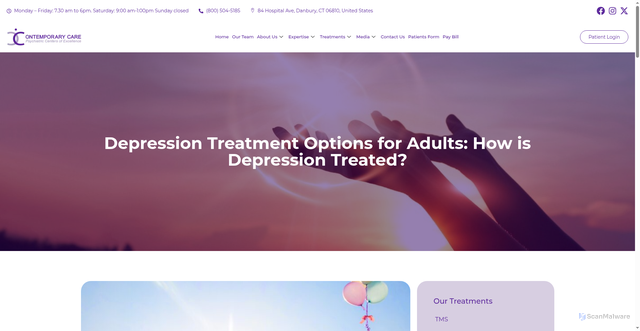 Security scan screenshot of https://contemporarycare.com/depression-treatment-options-for-adults-how-is-depression-treated/