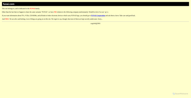 Security scan screenshot of https://funai.com