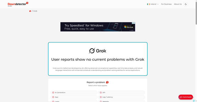 Security scan screenshot of https://downdetector.ie/status/grok/