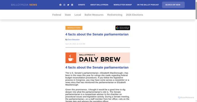 Security scan screenshot of https://news.ballotpedia.org/2021/04/29/4-facts-about-the-senate-parliamentarian/