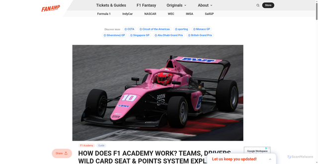 Security scan screenshot of https://www.fanamp.com/f1-news/how-does-f1-academy-work