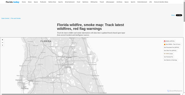 Security scan screenshot of https://data.floridatoday.com/fires/
