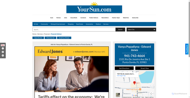 Security scan screenshot of https://firstpage.yoursun.com/places/view/5031/vanya_popadiyna_edward_jones.html