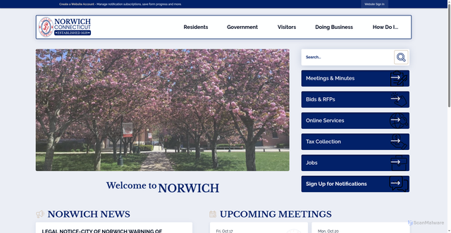 Security scan screenshot of https://norwichct.gov/