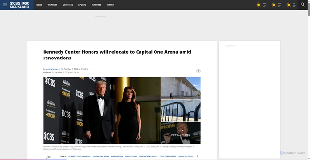 Security scan screenshot of https://siouxlandnews.com/news/nation-world/kennedy-center-honors-will-relocate-capital-one-arena-amid-renovations-washington-dc-performing-arts-venue-president-trump
