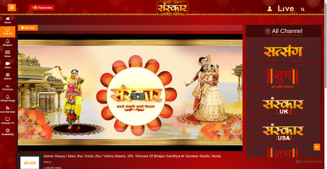 Security scan screenshot of https://app.sanskargroup.in/live-tv-play?id=19