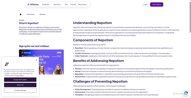 Security scan screenshot of https://www.allvoices.co/glossary/nepotism