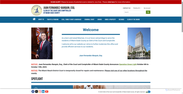 Security scan screenshot of https://www.miamidadeclerk.gov/clerk/home.page