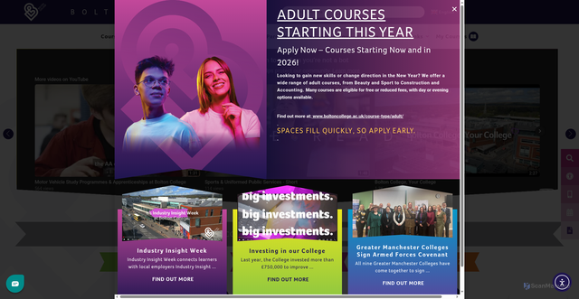 Security scan screenshot of https://www.boltoncollege.ac.uk/