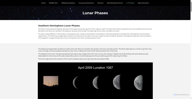 Security scan screenshot of https://www.rasnz.org.nz/in-the-sky/lunar-phases-1