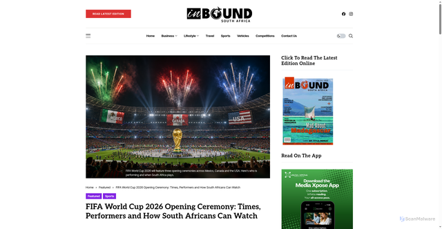 Security scan screenshot of https://inboundsa.com/sport/fifa-world-cup-2026-opening-ceremonies/