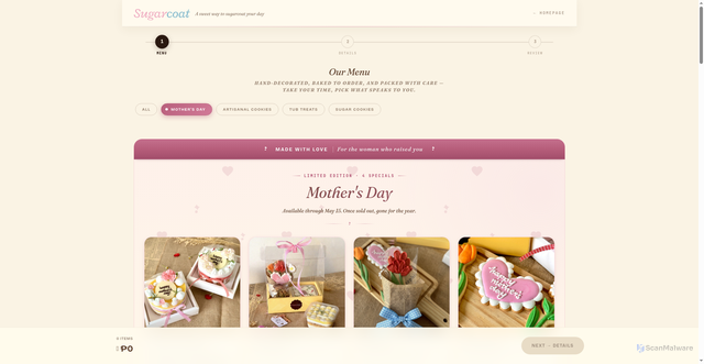 Security scan screenshot of https://sugarcoatbakehouse.com/order