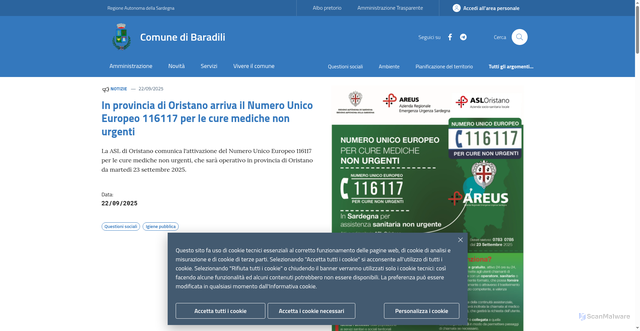 Security scan screenshot of https://www.comune.baradili.or.it/