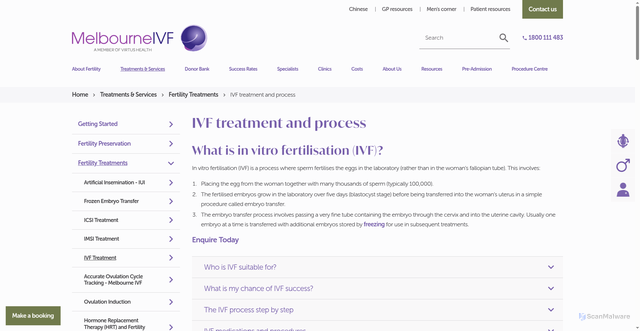 Security scan screenshot of https://www.mivf.com.au/treatments-services/ivf-procedures/ivf-treatment-and-process
