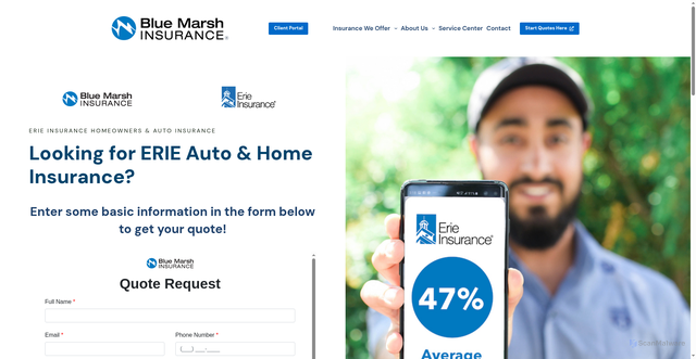 Security scan screenshot of https://www.bluemarsh.com/erie-insurance-homeowners-auto-insurance/